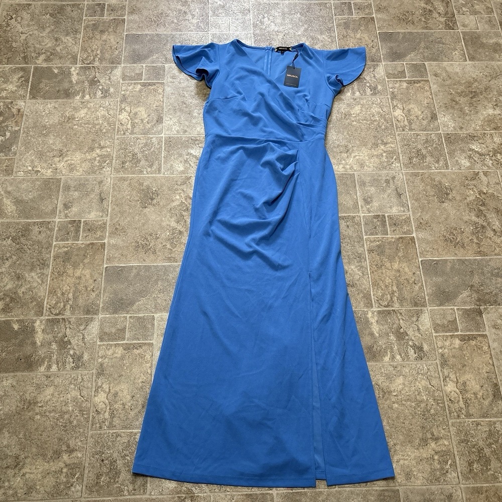 NWT Miusol Formal Evening Gown XL Blue Flutter-Sleeve Vintage-Style Pinup Slit